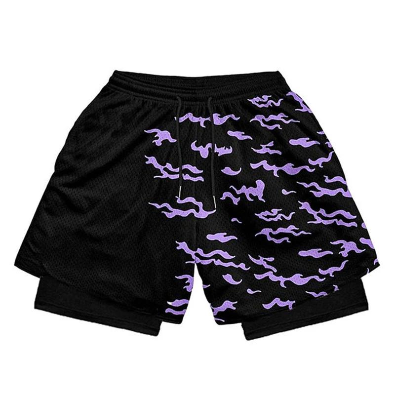 Short de Performance Anime 2 en 1 pour hommes et femmes, Short de sport, Manga, impression 3D, maill
