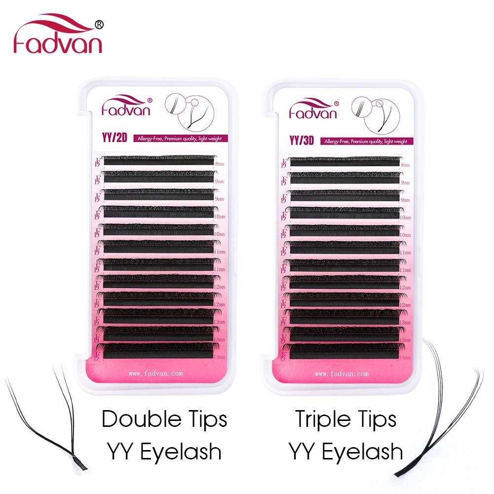Fadvan 10 pièces/lot Extensions de cils en forme de Y, courbure C/D, double pointe, en vison naturel