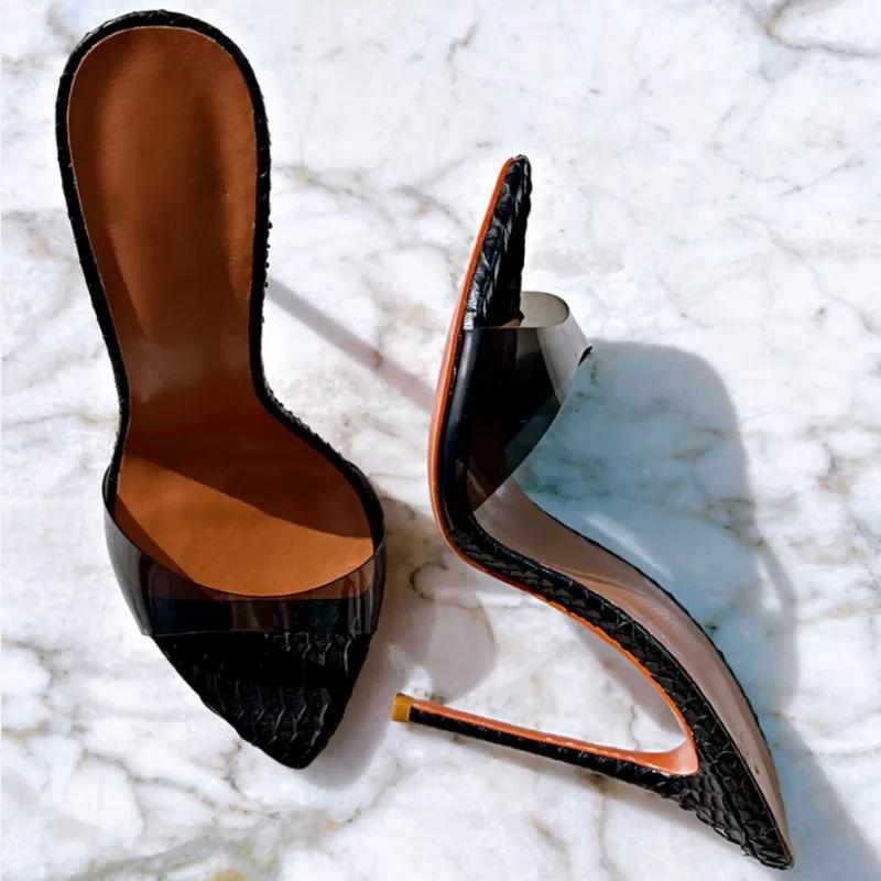 Pantoufles en PVC à Talons Hauts et Pointus pour Femme, Chaussures à Talons Aiguilles, Disponible en
