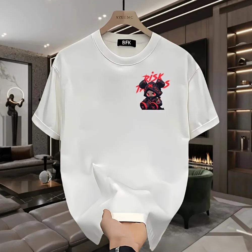 Vente chaude hommes haute rue dessin animé imprimé polyester micro élastique respirant col rond T-sh