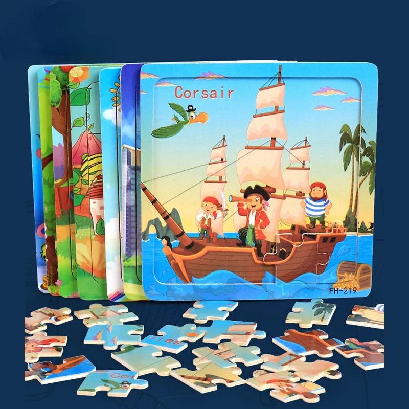 Nouveau puzzle en bois 3D de 20 pièces, animaux de dessin animé et véhicules, jouets éducatifs Monte