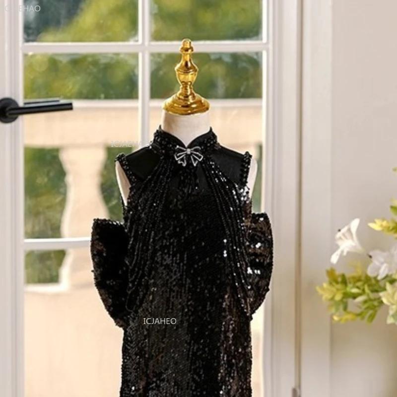 Robe de soirée noire pour filles, idéale pour mariage, anniversaire, cérémonie, spectacle de piano, 