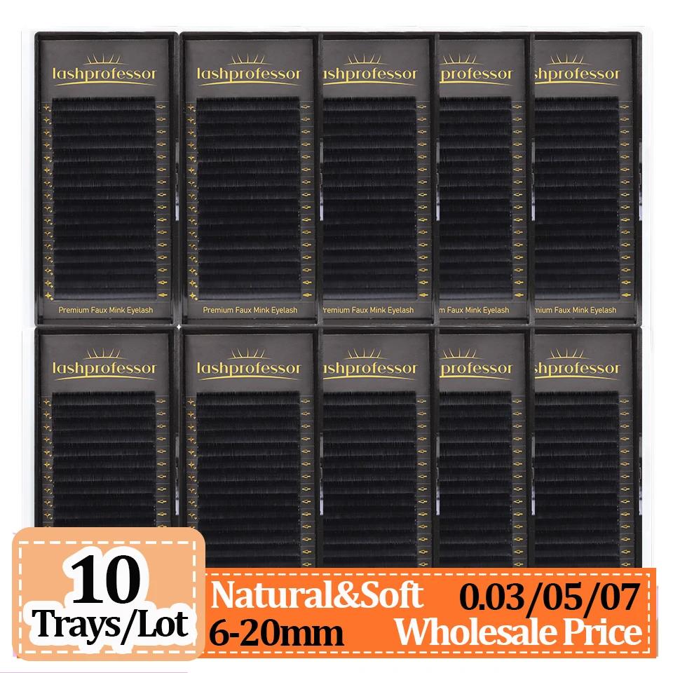 Lot de 10 plateaux d'extensions de cils en cachemire, noir mat, volume individuel, 5-25mm, 0.03 0.05