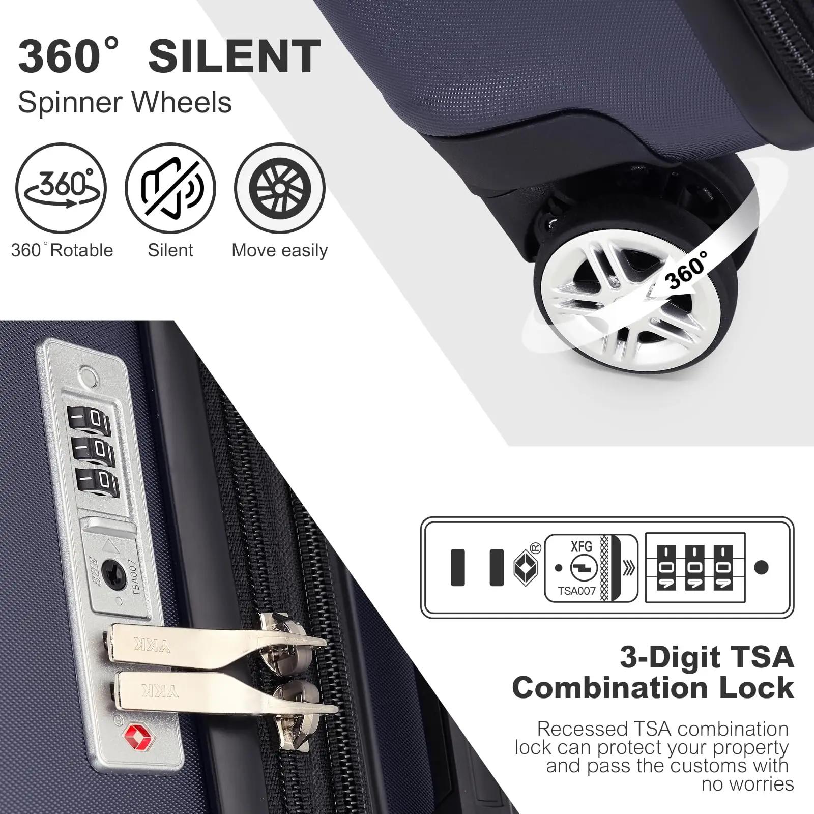 Valise à main KONO-étui rigide léger avec serrure TSA et 4 roues spinner, cabine (55/65/75 cm)