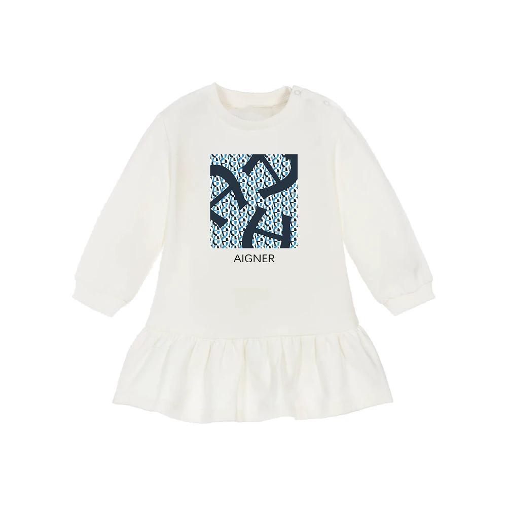 Robe blanche à manches longues imprimée lettre pour enfants, vêtements décontractés quotidiens, mode