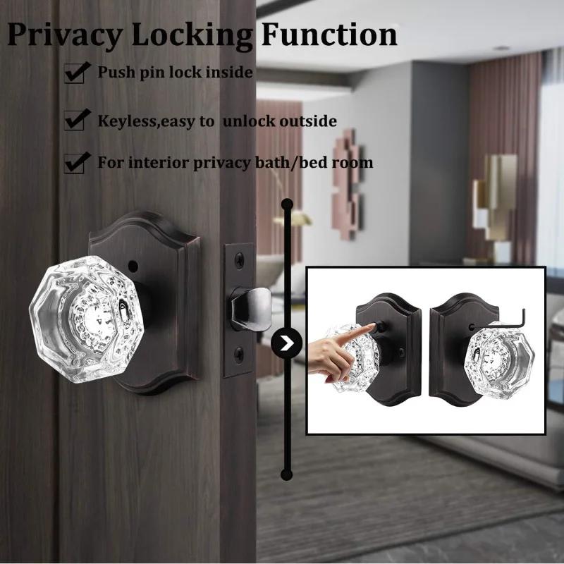 Paquet de 5 boutons de porte en verre diamant octogonal transparent avec serrure à l'intérieur, serr