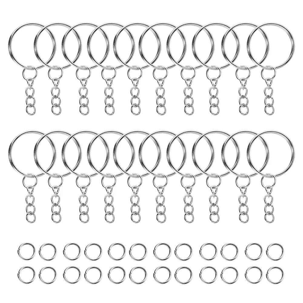 100 pièces 25mm porte-clés avec 100 pièces 8mm anneaux de saut connecteurs pour bricolage porte-clés