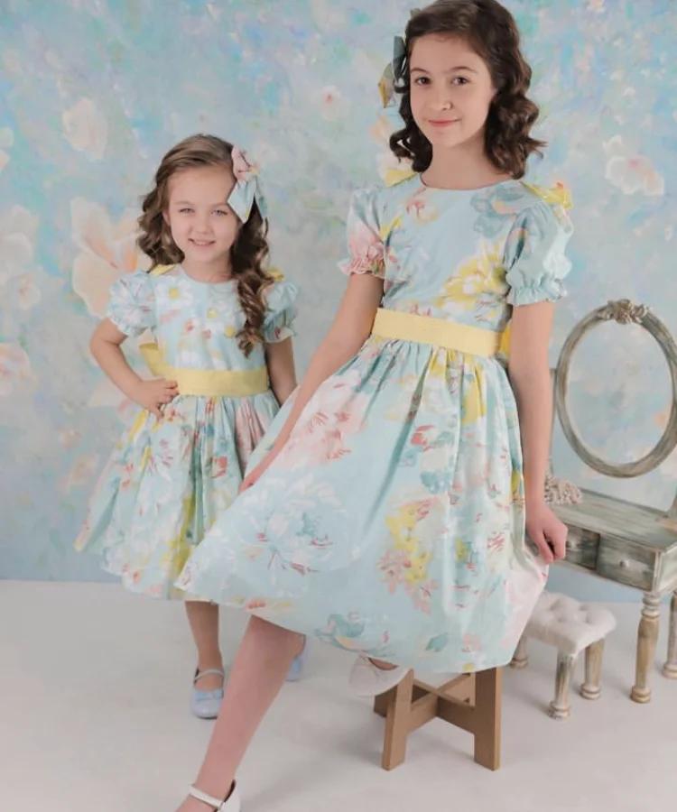 0-12Y bébé fille été Rose Floral bleu turc Vintage Lolita princesse robe de bal robe pour anniversai