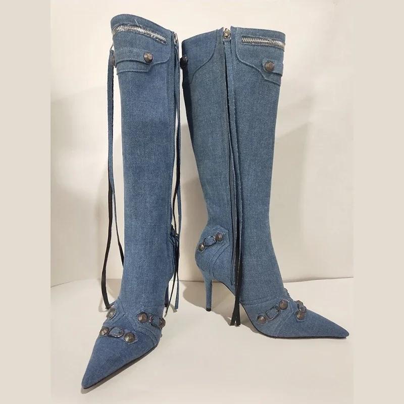 Nouvelles Bottes Hautes à Talon Fin et Rivets, Modèle 2026, pour Femmes, Pointues, Tailles 34-43, Bo