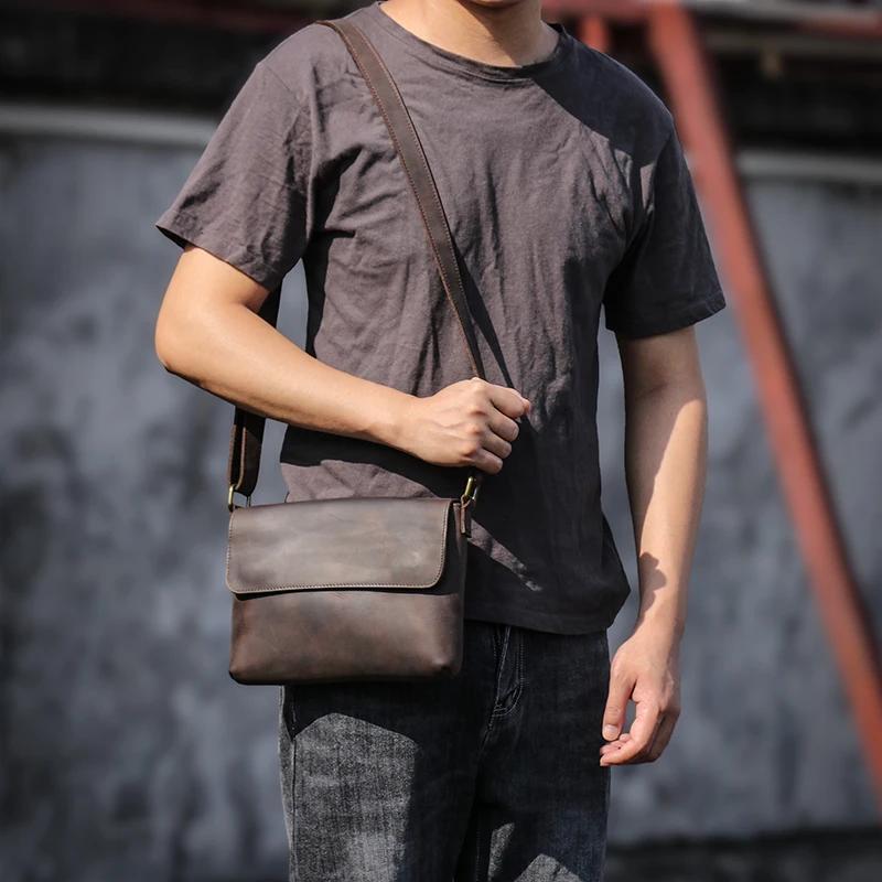 LUOKIR – sac à bandoulière en cuir véritable pour hommes, sac à bandoulière Simple Vintage en cuir d