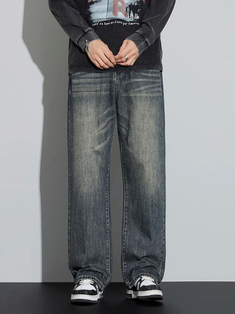 Jean Baggy en Coton à Jambes Larges pour Homme, Streetwear Rétro, Mode Coréenne, Denim Délavé Droit,