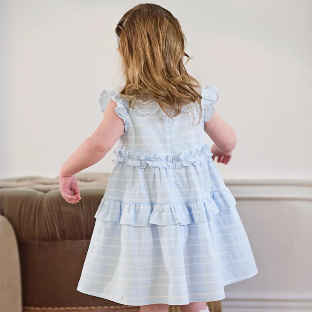 Robes en pur coton pour filles Dave Bella, vêtements d'été pour enfants, robe élégante bleue pour en