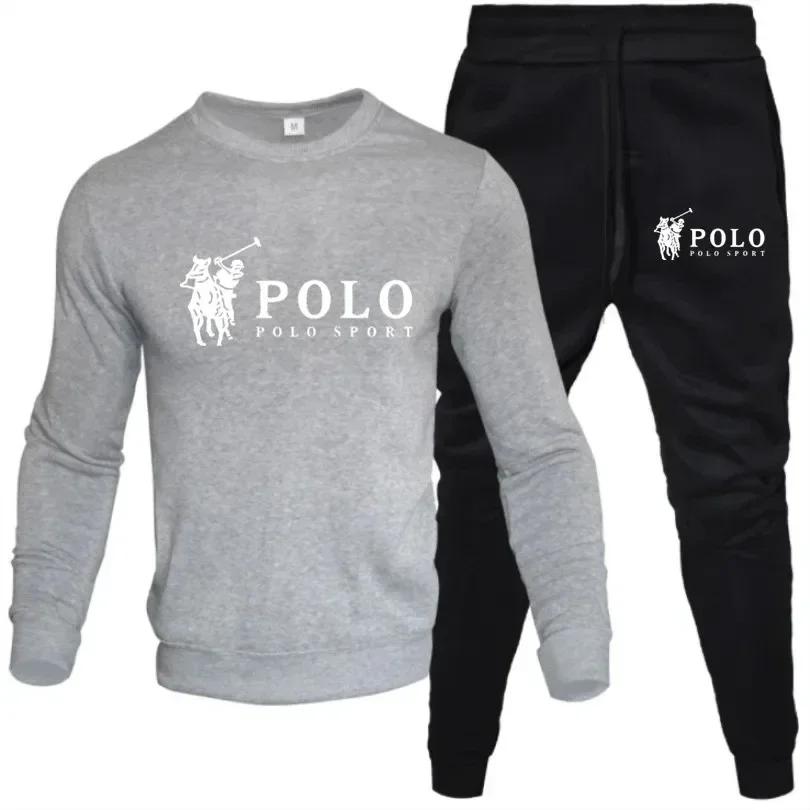 Ensemble de survêtement sportif pour homme en 2 pièces - Sweat-shirt à col rond noir et pantalon de 
