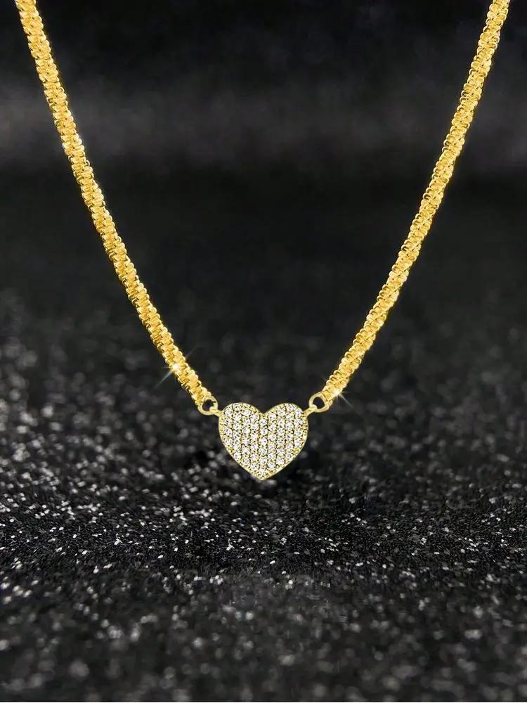 Collier en argent Sterling 925 pour femmes, en Zircon complet, en forme de cœur d'amour, pour fiança