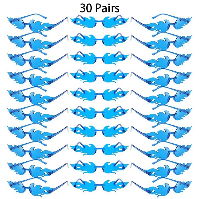 30 paires de lunettes de soleil sans monture en forme de flamme, couleur bonbon, décor de vacances à