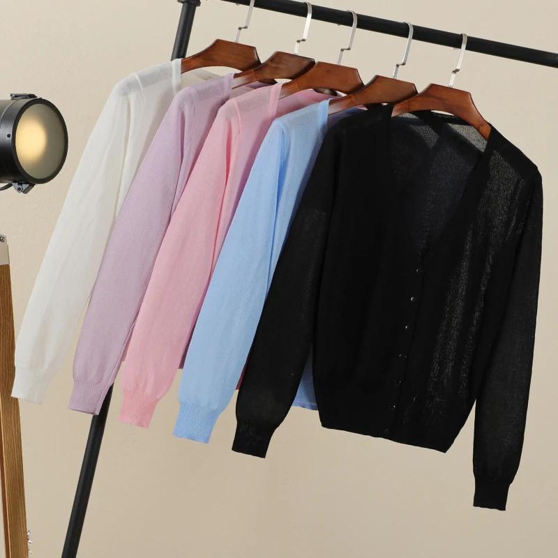 vêtements femme korean style cardigan ete légère haut pull été gilet maille tricoté à manches longue
