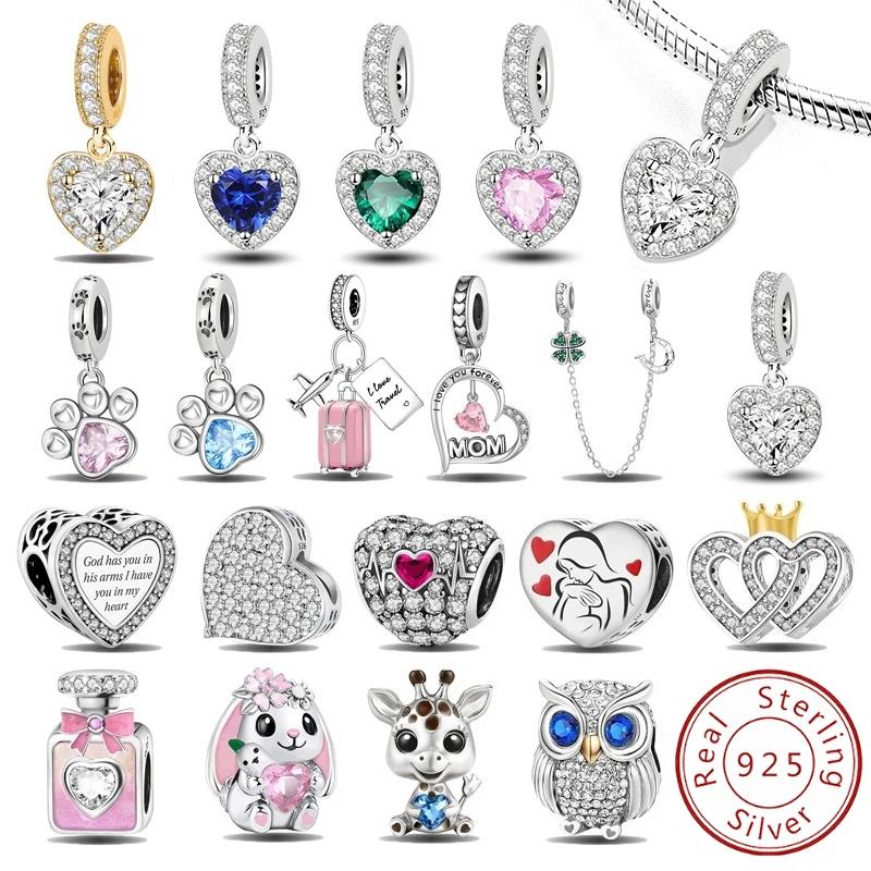 Pendentifs en argent sterling 925, zircon, patte, cœur rouge, breloques, perles compatibles avec les