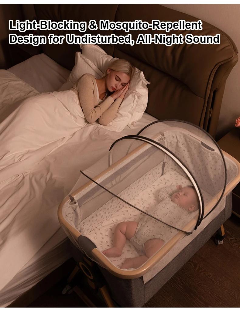 Lit bébé multifonctionnel avec réglage de hauteur pliable, balançoire portable et mobile à placer pr