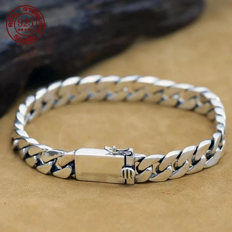 Bracelet en argent Sterling 100% S925, 8MM, Punk, bijoux en argent S925, ne se décolore jamais, cert