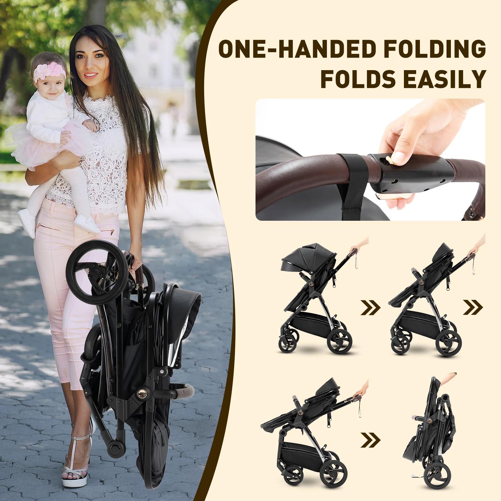 3 en 1 landau poussette Portable luxueux voyage landau haut paysage nouveau-né bébé poussette avec p