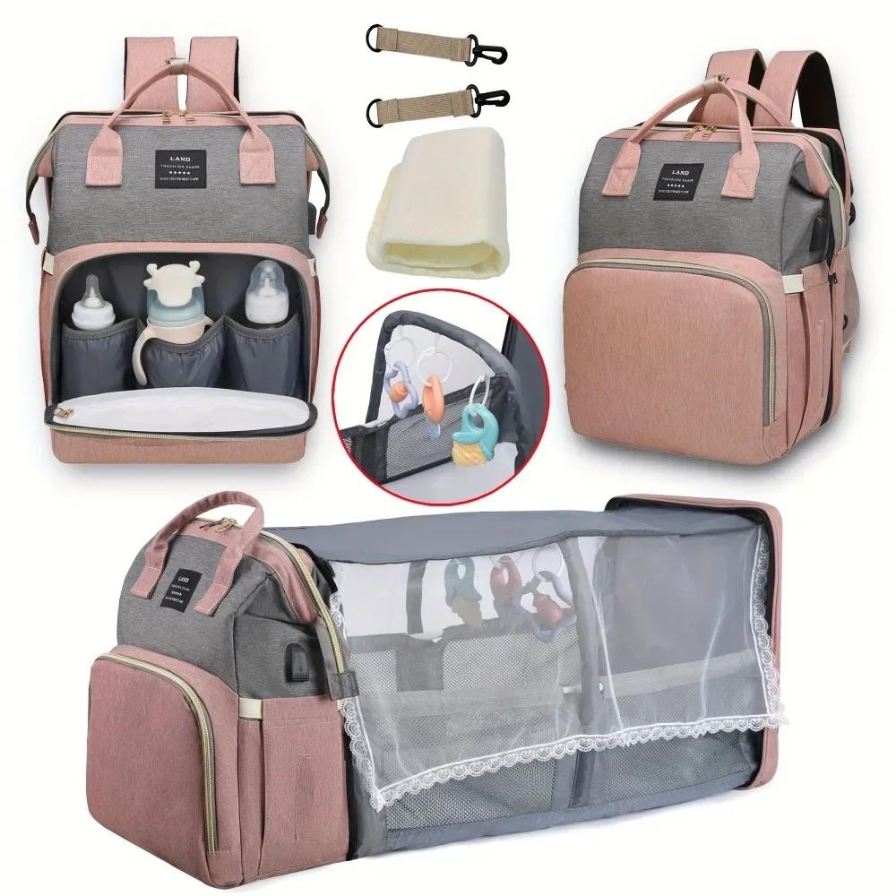 Sac à Dos Pliable et Portable pour Maman, avec Lit CPull, Sangles, Grande Capacité, Sac à Couches AL