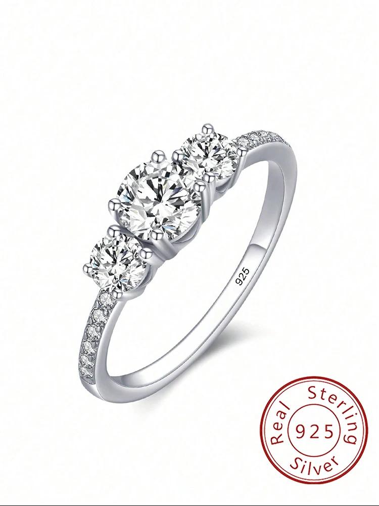 Bague ronde en argent Sterling 925 pour femmes, classique, mode, Zircon 0,5 ct, anniversaire, fiança