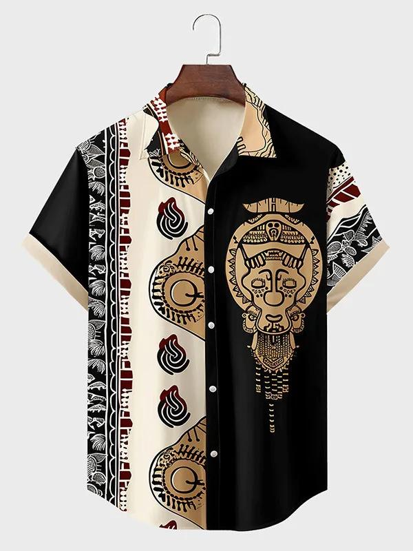 2025 Vintage Style africain hommes rétro ethnique Tribal à manches courtes dessus de chemise mode dé