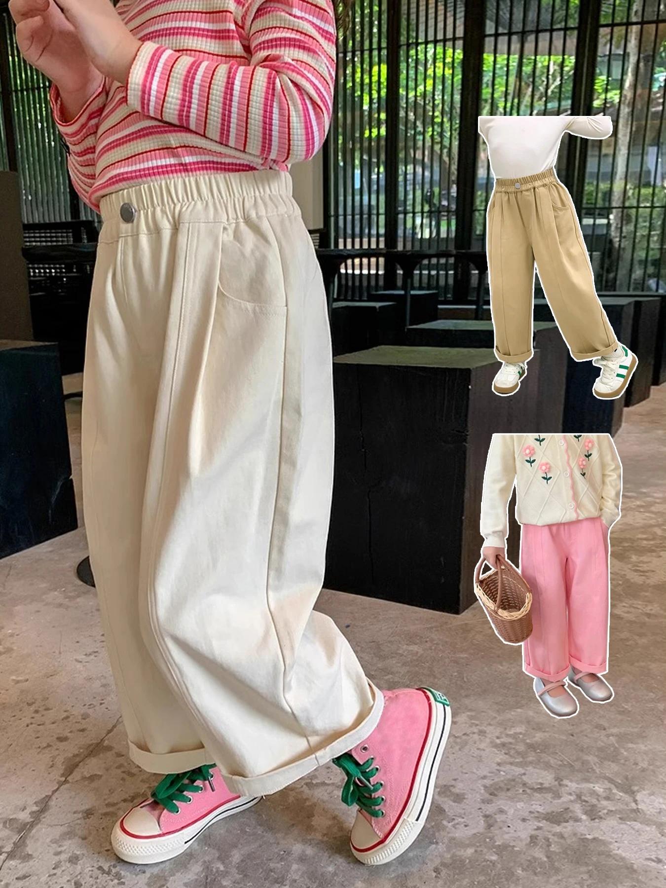 Pantalons à jambes larges en coton pour filles, pantalons décontractés de printemps, vêtements de sa