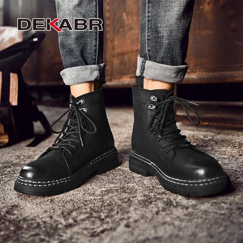 DEKABR-Chaussures de Moto Classiques en Cuir group Souple pour Homme, Bottes de Neige en Fourrure Do