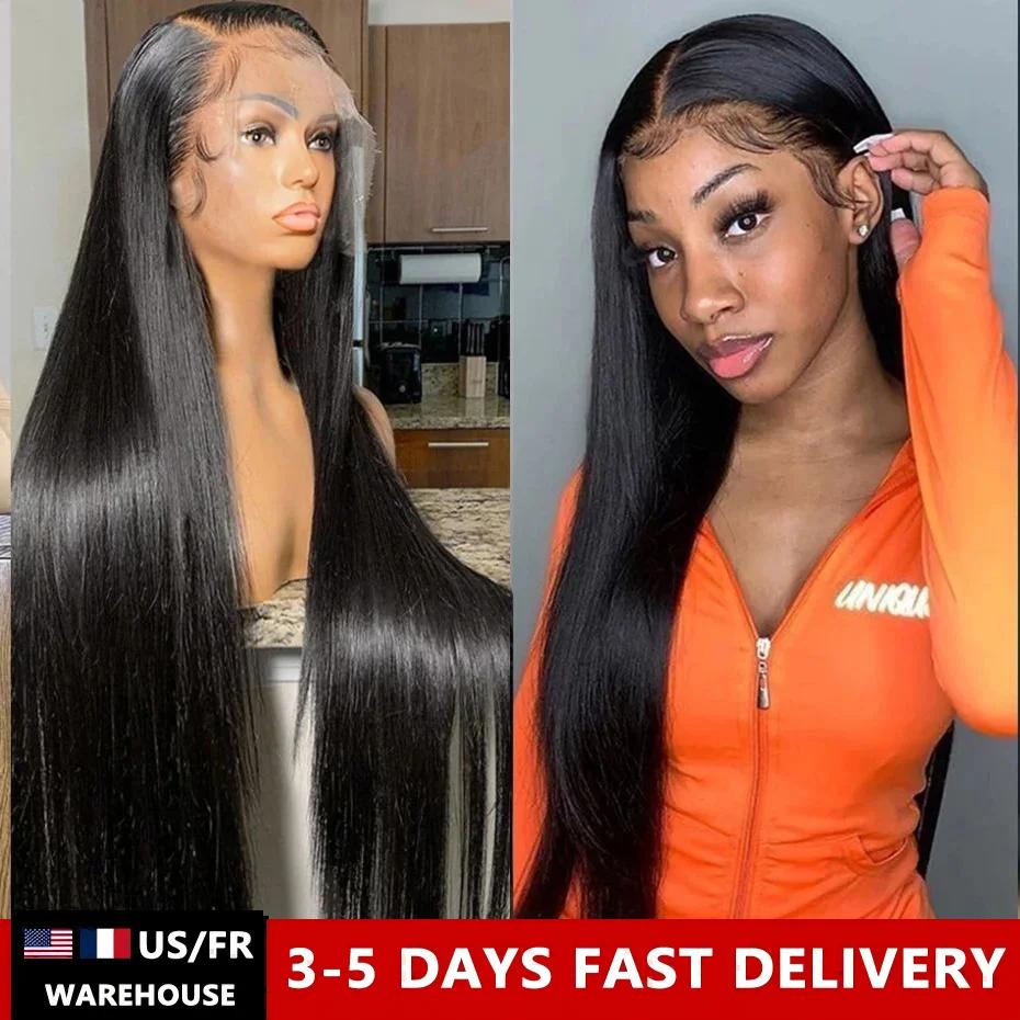 Perruques avant de dentelle droite d'os cheveux humains 180% densité 13x4 13x6 HD perruques frontale