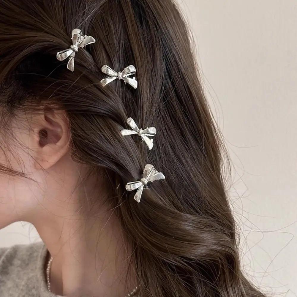 Mini épingles à cheveux avec nœud couleur or argent pour femmes, Barrettes à frange pour filles, pin