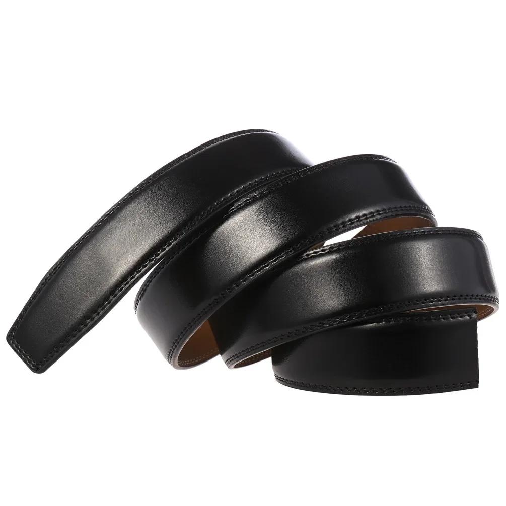 Ceinture en cuir véritable de vache sans boucle, 3.5cm, pour boucle automatique, haute qualité, noir