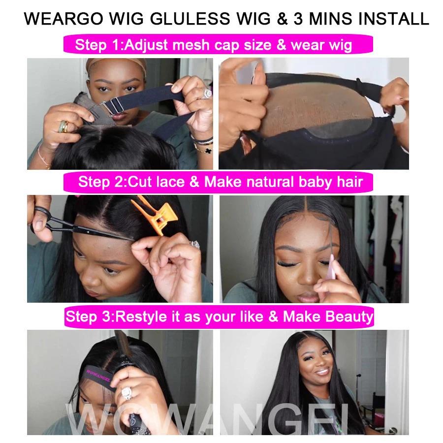 Wow Angel 5x5 Wear Go HD Lace Closure Glueless Wigs 28in Perruque droite malaisienne Perruques humai