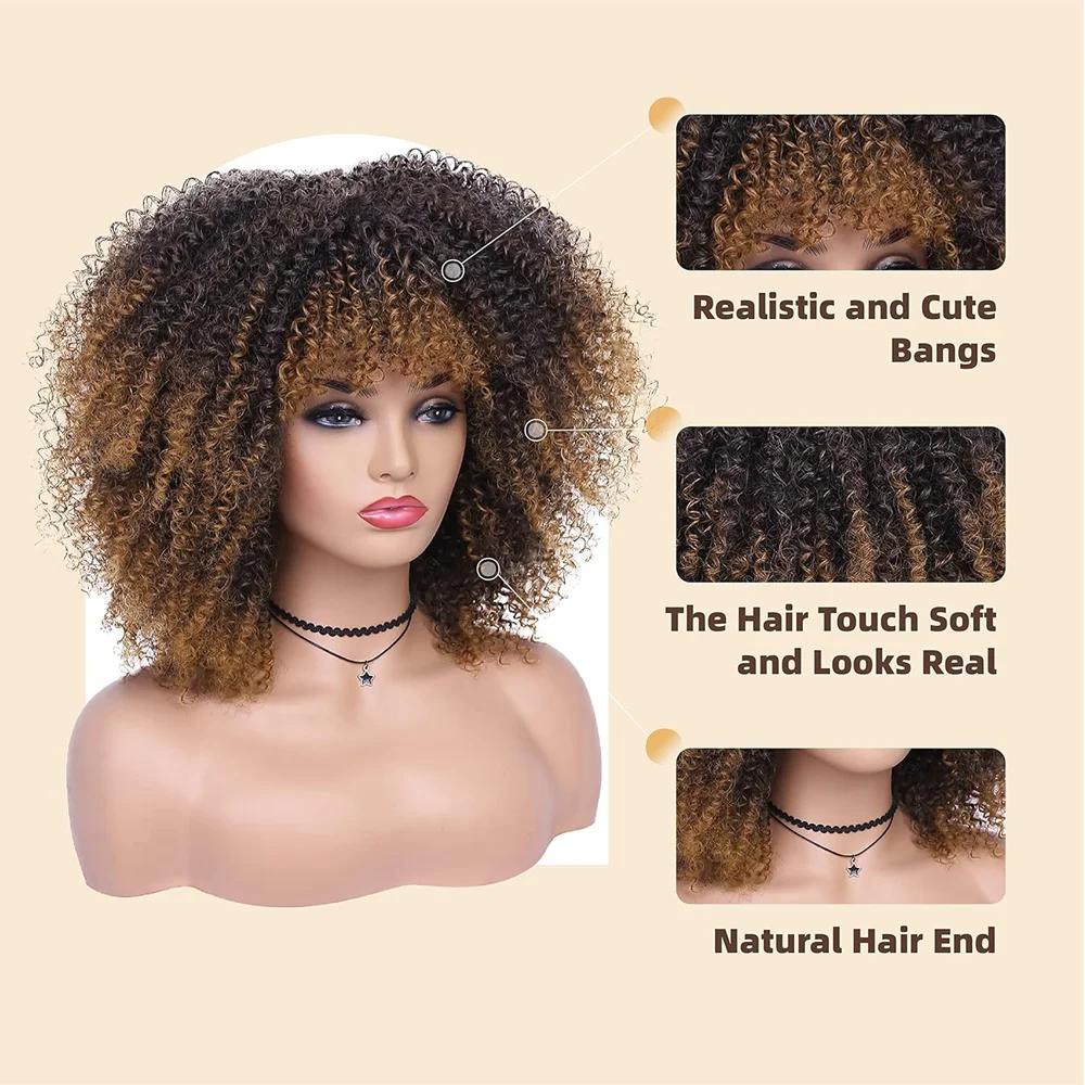 Perruques afro bouclées pour femmes noires, perruque bouclée crépue avec frange, perruque courte bou