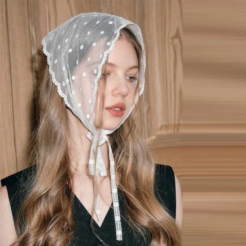 Foulard triangulaire en dentelle pour femmes, accessoire de cheveux Simple à pois, bandeau de Style 