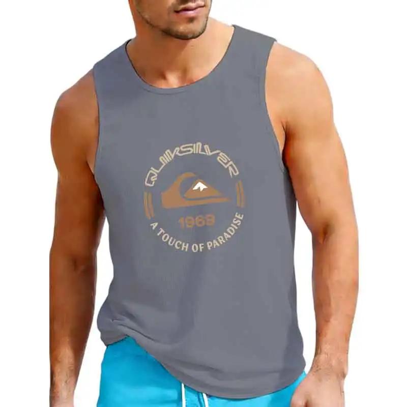 Débardeur imprimé avec logo Quiksilver 1969 pour homme, noir, décontracté, sans manches, pour l'été 