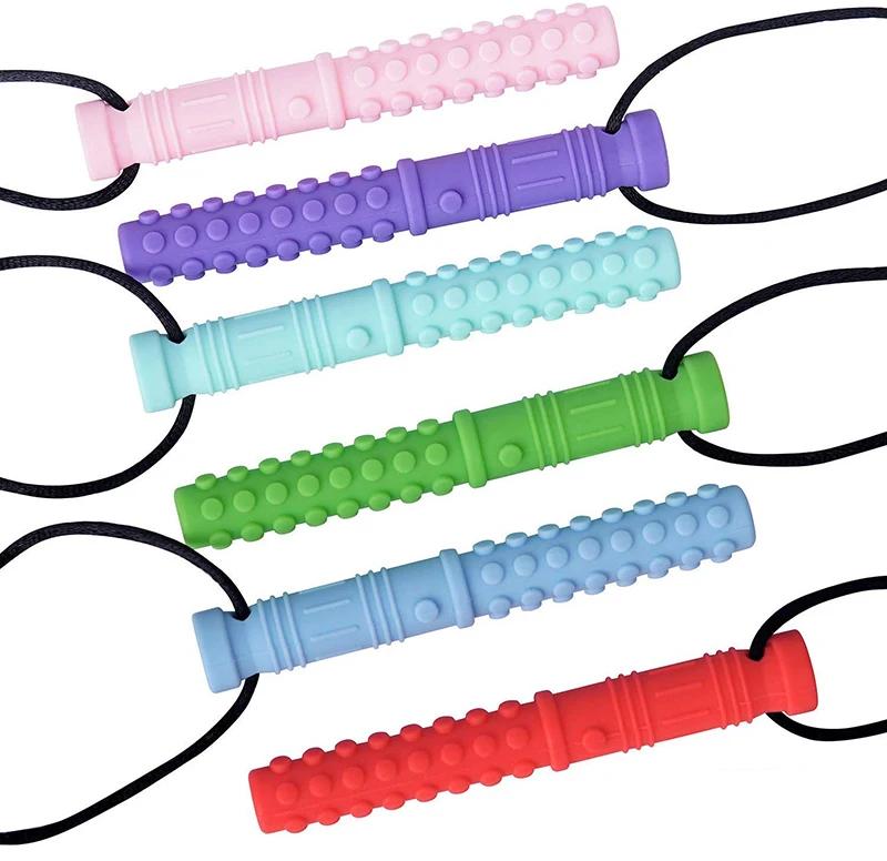Collier à mâcher Texture Silicone, 6 pièces, anneau de dentition pour bébé, pendentif à mâcher senso