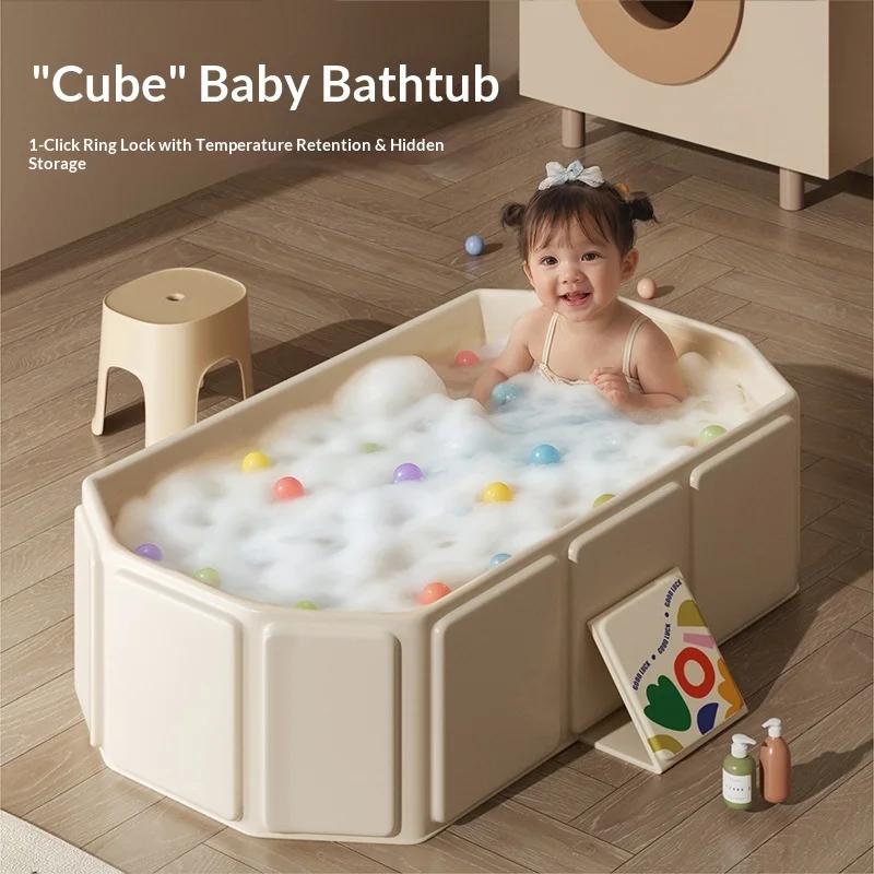 Grande baignoire bébé pliable 0-5 ans - Bassin de bain tout-en-un garde-chaleur pour nouveau-nés