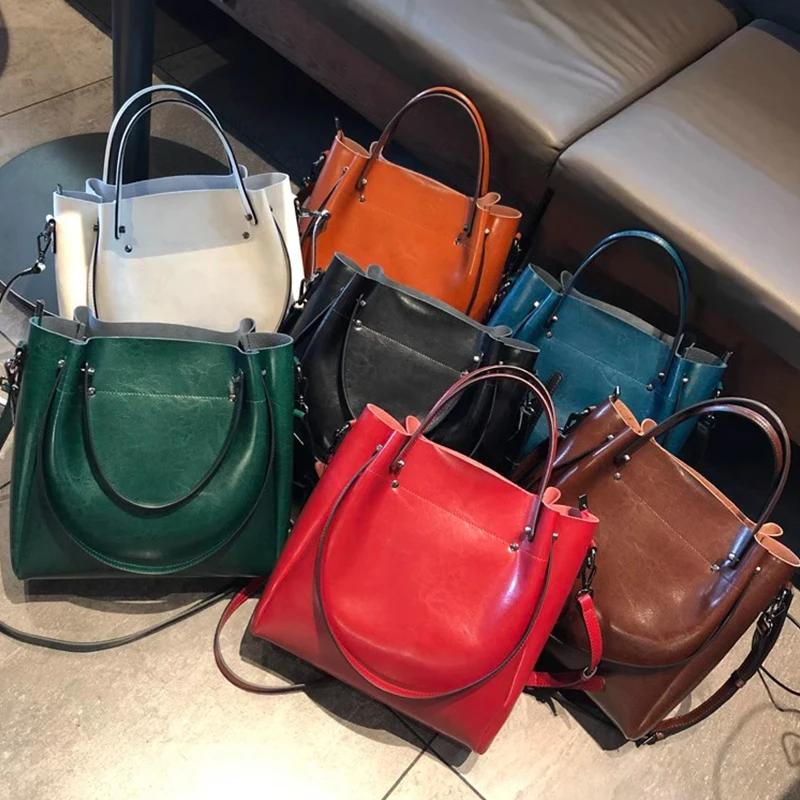 Sac à bandoulière grande capacité pour femme, en cuir huilé tendance, cuir de vachette de haute qual