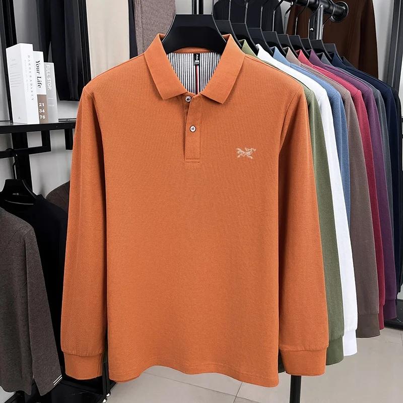 Polo à manches longues pour hommes, 100% pur coton, marque de luxe haut de gamme, mode automne, desi