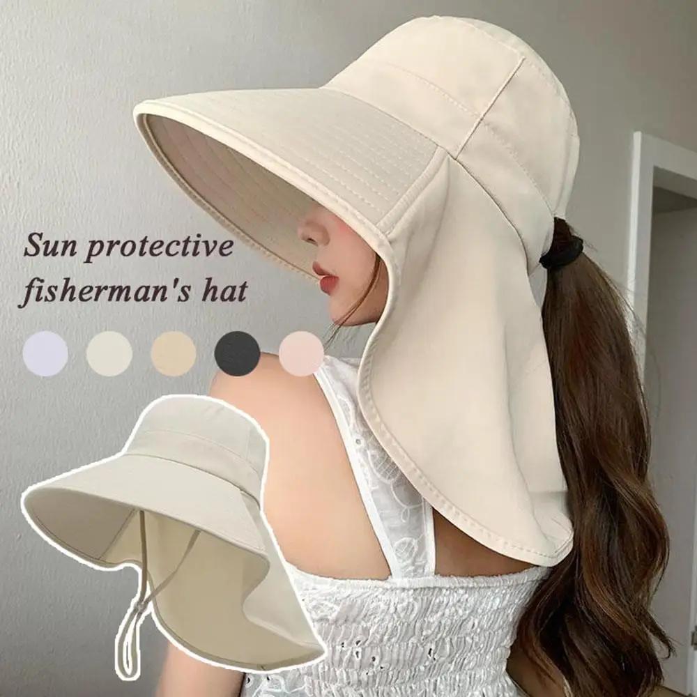 Châle crème solaire casquette queue de cheval voyage pêcheur chapeau large bord chapeau de soleil av