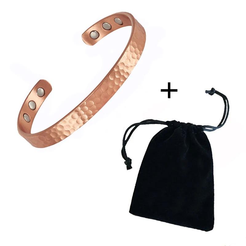 Bracelets Vintage en cuivre pur 99.9%, pour femmes et hommes, manchette de couleur Rose, breloques, 
