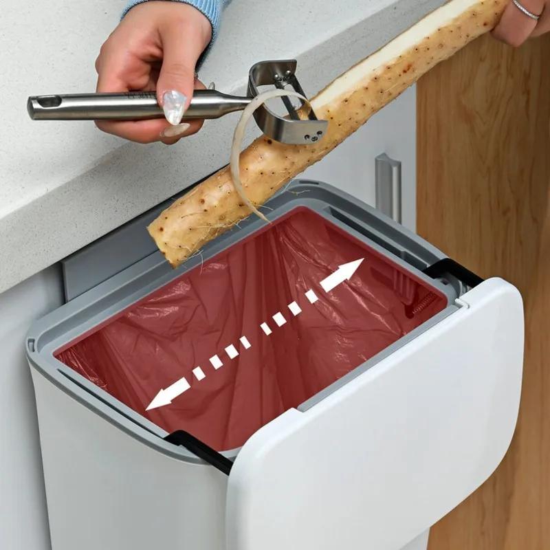 Poubelle suspendue avec couvercle, grande capacité, cuisine, recyclage, panier poubelle, porte d'arm