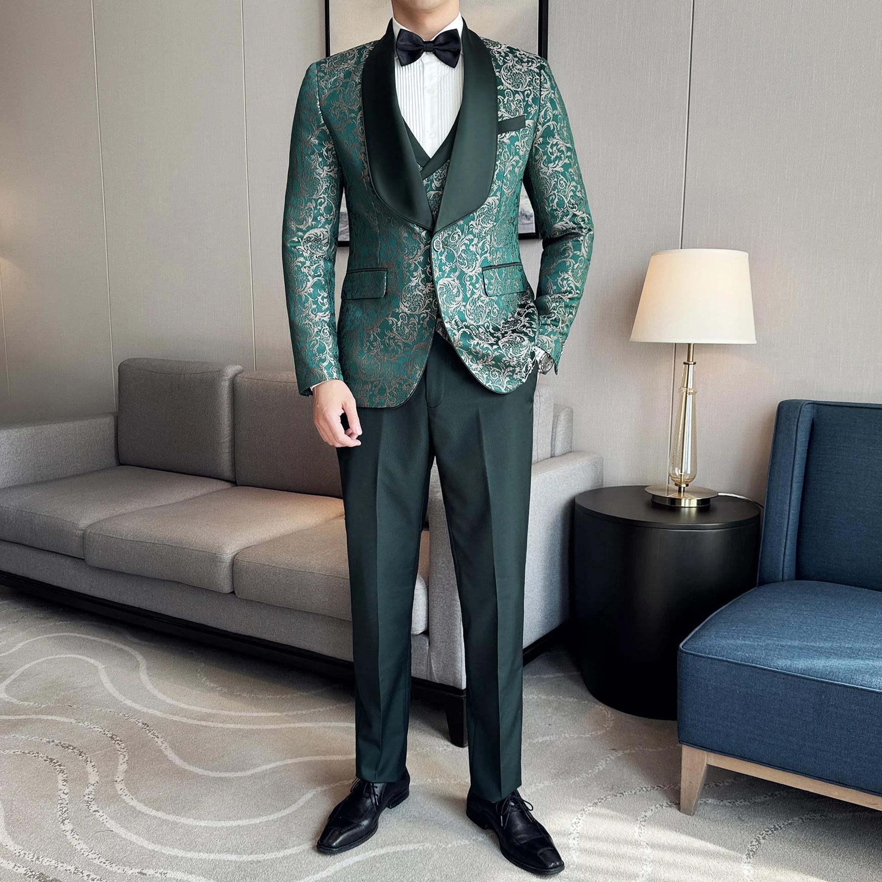 Printemps 2025 hommes Style britannique affaires décontracté trois pièces costume gilet pantalon hau