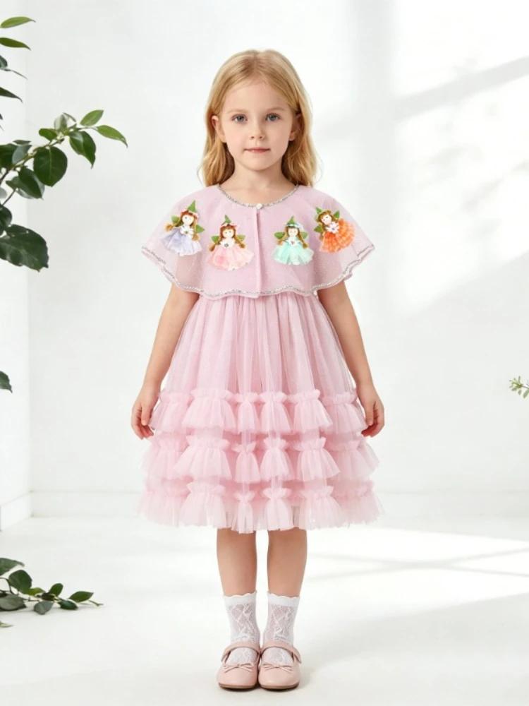 Robes d'été pour filles, robe à bretelles spaghetti avec châle, ensemble de robes pour enfants, robe