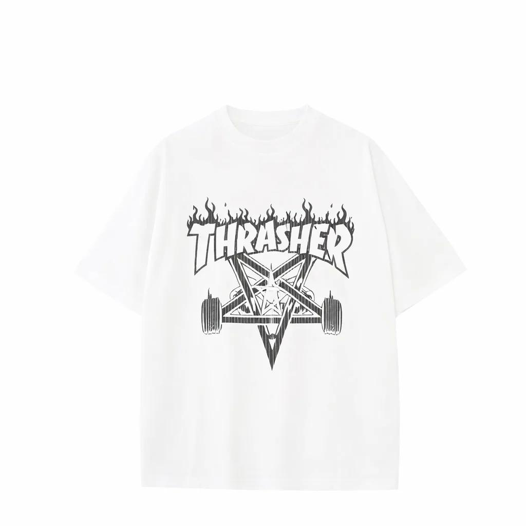 T-shirt à manches courtes pour hommes Thrasher Flame, coupe décontractée, vêtements de sport d'été, 