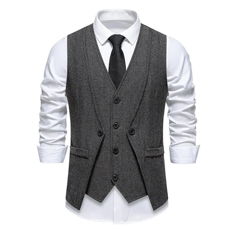 Gilet Blazer Élégant Vintage pour Homme, Effet Deux Pièces, Tenue de Cérémonie, Mariage, Fête, Robe 
