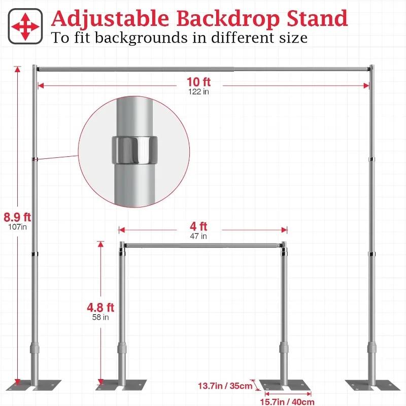 Home.Kit de support d'arrière-plan pour tuyau et drapé, fond de photo réglable robuste de 8,9 pieds 