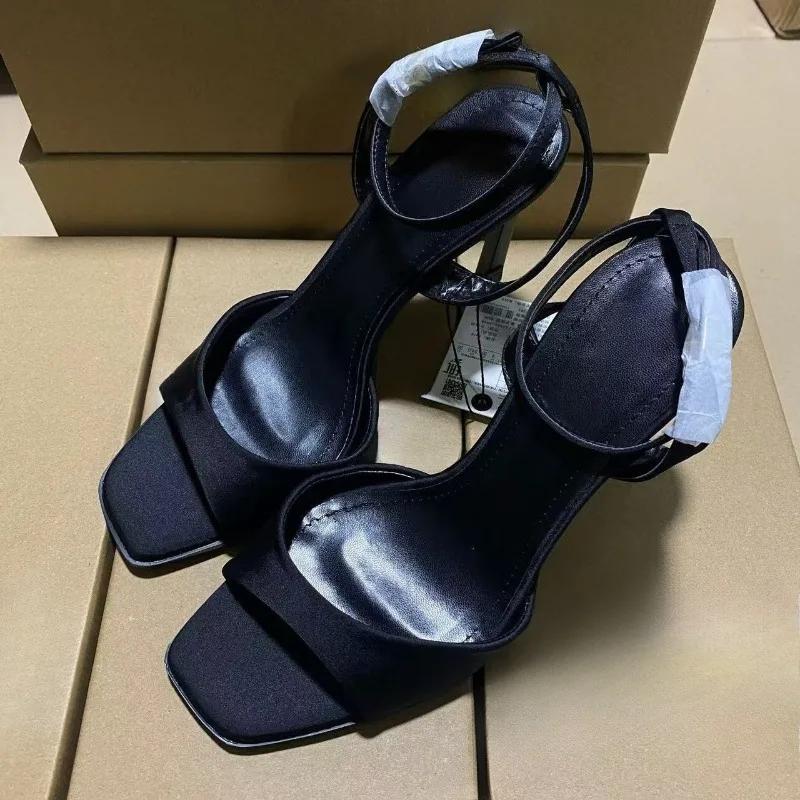 Noir Sexy talons hauts femmes été élégant robe de soirée sandales concepteur Peep orteil grande tail