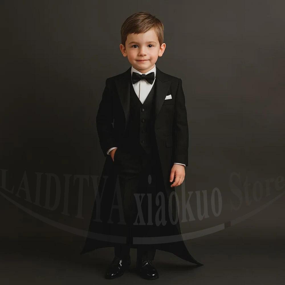 Costume de smoking noir formel pour enfants, ensemble 3 pièces pour garçons, mariage, concours, fête
